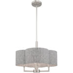 4 Light Brushed Nickel Pendant Chandelier with Hand Crafted Gray Fabric Hardback Shade-Lighting LumensChandeliers