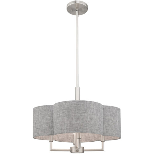 4 Light Brushed Nickel Pendant Chandelier with Hand Crafted Gray Fabric Hardback Shade-Lighting LumensChandeliers