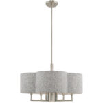 6 Light Brushed Nickel Pendant Chandelier with Hand Crafted Gray Fabric Hardback Shade-Lighting LumensChandeliers