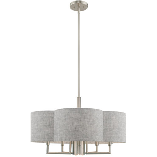 6 Light Brushed Nickel Pendant Chandelier with Hand Crafted Gray Fabric Hardback Shade-Lighting LumensChandeliers