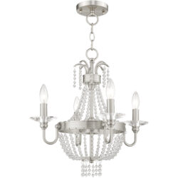 4 Light Brushed Nickel Mini Chandelier/Ceiling Light fixture with Clear Crystals Shade-Lighting LumensChandeliers