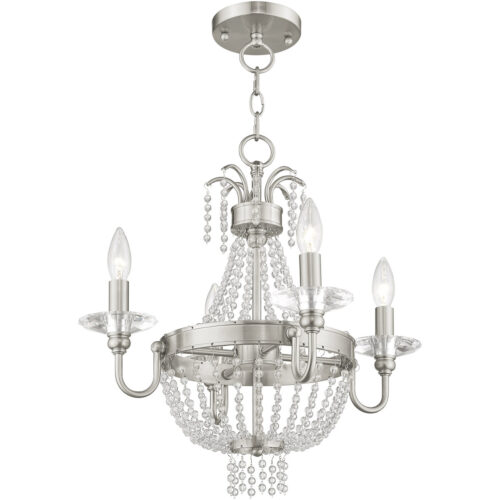 4 Light Brushed Nickel Mini Chandelier/Ceiling Light fixture with Clear Crystals Shade-Lighting LumensChandeliers