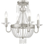 4 Light Brushed Nickel Mini Chandelier/Ceiling Light fixture with Clear Crystals Shade-Lighting LumensChandeliers