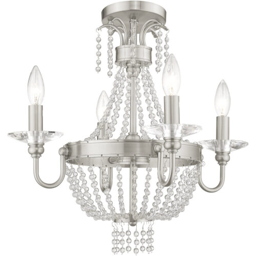 4 Light Brushed Nickel Mini Chandelier/Ceiling Light fixture with Clear Crystals Shade-Lighting LumensChandeliers