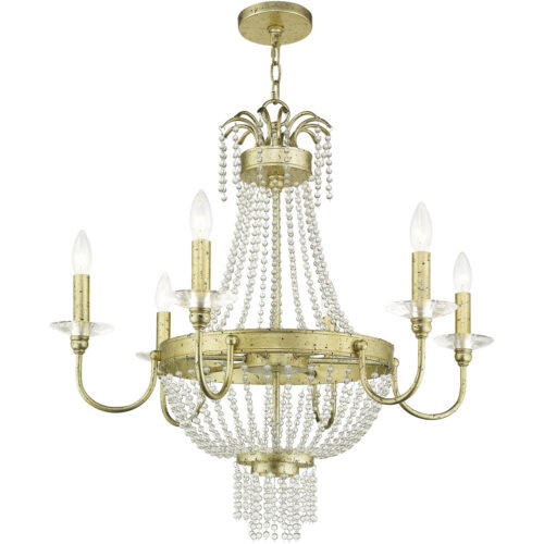 6 Light Winter Gold Chandelier with Clear Crystals Shade-Lighting LumensChandeliers