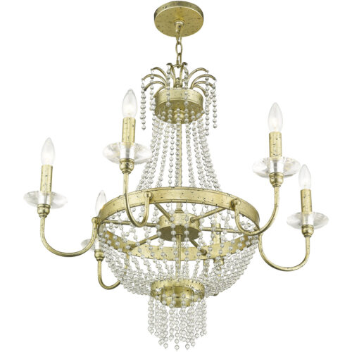 6 Light Winter Gold Chandelier with Clear Crystals Shade-Lighting LumensChandeliers