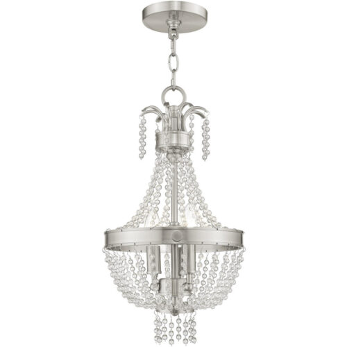 3 Light Brushed Nickel Mini Pendant light Hanging Light Fixture with Clear Crystals Shade-Lighting LumensPendant Lights