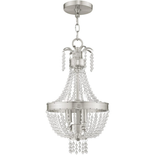 3 Light Brushed Nickel Mini Pendant light Hanging Light Fixture with Clear Crystals Shade-Lighting LumensPendant Lights