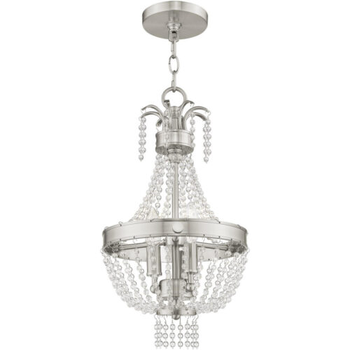 3 Light Brushed Nickel Mini Pendant light Hanging Light Fixture with Clear Crystals Shade-Lighting LumensPendant Lights