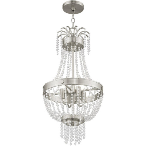 4 Light Brushed Nickel Mini Pendant light Hanging Light Fixture with Clear Crystals Shade-Lighting LumensPendant Lights