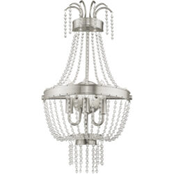 12.75 inch 3 Light Brushed Nickel Wall Sconce with Clear Crystals Shade-Lighting LumensWall Sconces