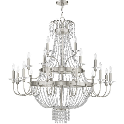 21 Light Brushed Nickel Foyer Chandelier with Clear Crystals Shade-Lighting LumensChandeliers