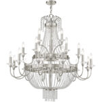 21 Light Brushed Nickel Foyer Chandelier with Clear Crystals Shade-Lighting LumensChandeliers