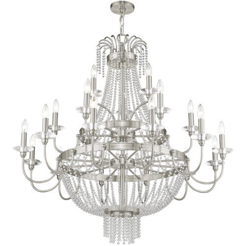 21 Light Brushed Nickel Foyer Chandelier with Clear Crystals Shade-Lighting LumensChandeliers