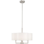 4 Light Brushed Nickel Pendant Chandelier with Hand Crafted Off-White Fabric Hardback Shade-Lighting LumensChandeliers