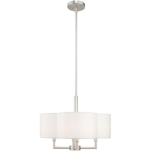 4 Light Brushed Nickel Pendant Chandelier with Hand Crafted Off-White Fabric Hardback Shade-Lighting LumensChandeliers