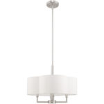 4 Light Brushed Nickel Pendant Chandelier with Hand Crafted Off-White Fabric Hardback Shade-Lighting LumensChandeliers