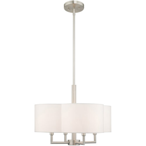 4 Light Brushed Nickel Pendant Chandelier with Hand Crafted Off-White Fabric Hardback Shade-Lighting LumensChandeliers