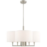 6 Light Brushed Nickel Pendant Chandelier with Hand Crafted Off-White Fabric Hardback Shade-Lighting LumensChandeliers