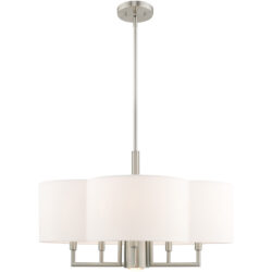 6 Light Brushed Nickel Pendant Chandelier with Hand Crafted Off-White Fabric Hardback Shade-Lighting LumensChandeliers