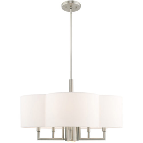 6 Light Brushed Nickel Pendant Chandelier with Hand Crafted Off-White Fabric Hardback Shade-Lighting LumensChandeliers