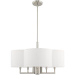 6 Light Brushed Nickel Pendant Chandelier with Hand Crafted Off-White Fabric Hardback Shade-Lighting LumensChandeliers