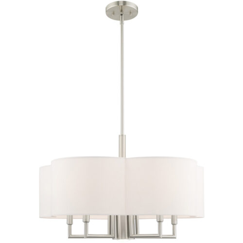 6 Light Brushed Nickel Pendant Chandelier with Hand Crafted Off-White Fabric Hardback Shade-Lighting LumensChandeliers