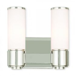 10 inch 2 Light Polished Nickel Wall Sconce/ Bathroom Vanity light fixture with White Glass Shade-Lighting LumensWall Sconces