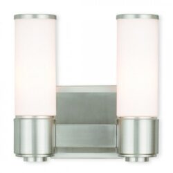 10 inch 2 Light Brushed Nickel Wall Sconce/ Bathroom Vanity light fixture with White Glass Shade-Lighting LumensWall Sconces