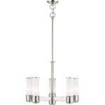 5 Light Polished Nickel Dinette Chandelier with Hand Blown Satin Opal White Glass Shade-Lighting LumensChandeliers