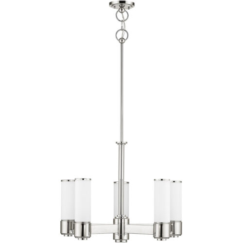 5 Light Polished Nickel Dinette Chandelier with Hand Blown Satin Opal White Glass Shade-Lighting LumensChandeliers