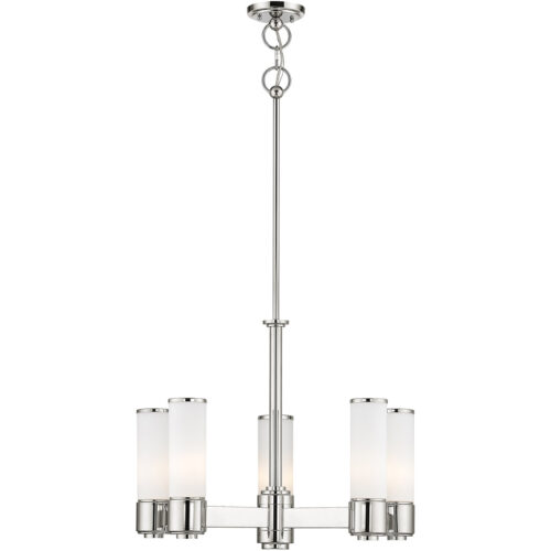 5 Light Polished Nickel Dinette Chandelier with Hand Blown Satin Opal White Glass Shade-Lighting LumensChandeliers