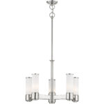 5 Light Polished Nickel Dinette Chandelier with Hand Blown Satin Opal White Glass Shade-Lighting LumensChandeliers