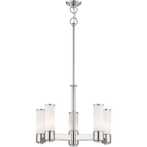 5 Light Polished Nickel Dinette Chandelier with Hand Blown Satin Opal White Glass Shade-Lighting LumensChandeliers