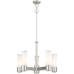 5 Light Brushed Nickel Dinette Chandelier with Hand Blown Satin Opal White Glass Shade-Lighting LumensChandeliers