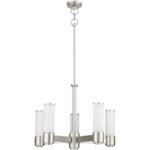 5 Light Brushed Nickel Dinette Chandelier with Hand Blown Satin Opal White Glass Shade-Lighting LumensChandeliers