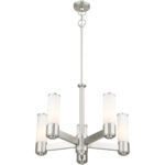 5 Light Brushed Nickel Dinette Chandelier with Hand Blown Satin Opal White Glass Shade-Lighting LumensChandeliers