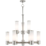 9 Light Polished Nickel Chandelier with Hand Blown Satin Opal White Glass Shade-Lighting LumensChandeliers