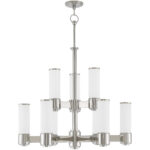 9 Light Polished Nickel Chandelier with Hand Blown Satin Opal White Glass Shade-Lighting LumensChandeliers