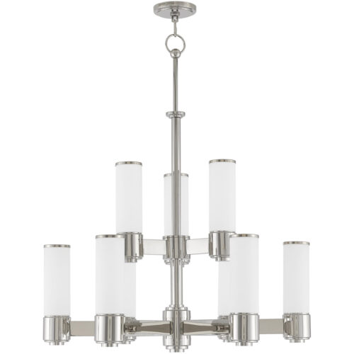 9 Light Polished Nickel Chandelier with Hand Blown Satin Opal White Glass Shade-Lighting LumensChandeliers