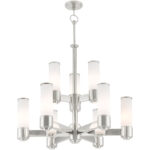 9 Light Polished Nickel Chandelier with Hand Blown Satin Opal White Glass Shade-Lighting LumensChandeliers