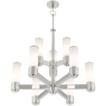 9 Light Polished Nickel Chandelier with Hand Blown Satin Opal White Glass Shade-Lighting LumensChandeliers