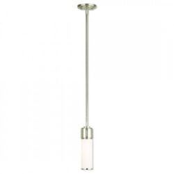 1 Light Polished Nickel Mini Pendant with Hand Blown Satin Opal White Glass Shade-Lighting LumensPendant Lights