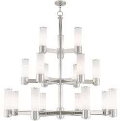 17 Light Polished Nickel Foyer Chandelier with Hand Blown Satin Opal White Glass Shade-Lighting LumensChandeliers