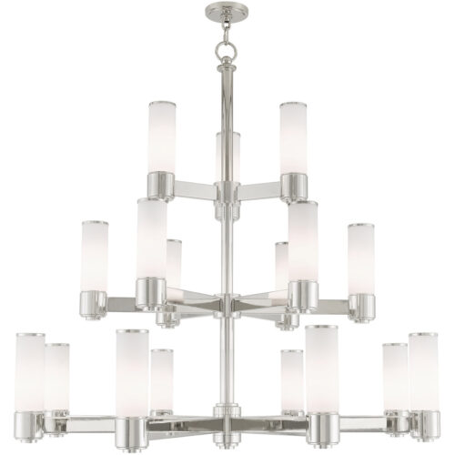 17 Light Polished Nickel Foyer Chandelier with Hand Blown Satin Opal White Glass Shade-Lighting LumensChandeliers