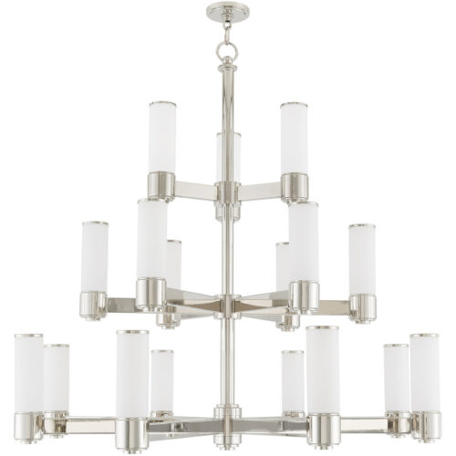 17 Light Polished Nickel Foyer Chandelier with Hand Blown Satin Opal White Glass Shade-Lighting LumensChandeliers