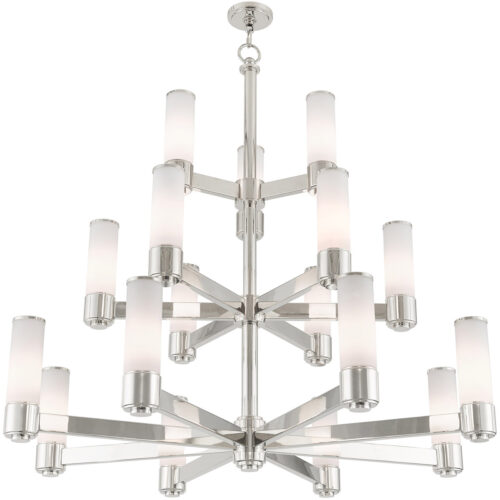 17 Light Polished Nickel Foyer Chandelier with Hand Blown Satin Opal White Glass Shade-Lighting LumensChandeliers