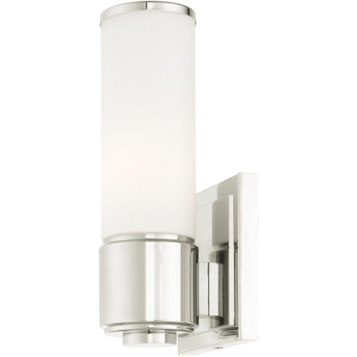 4.75 inch 1 Light Polished Nickel Wall Sconce/ Bathroom Vanity light fixture with White Glass Shade-Lighting LumensWall Sconces