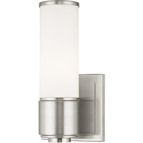 4.75 inch 1 Light Brushed Nickel Wall Sconce/ Bathroom Vanity light fixture with White Glass Shade-Lighting LumensWall Sconces