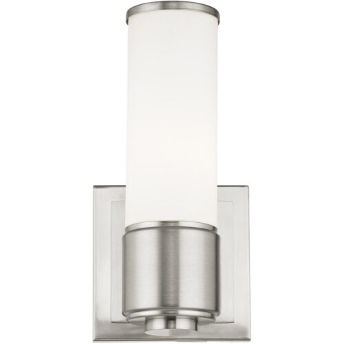 4.75 inch 1 Light Brushed Nickel Wall Sconce/ Bathroom Vanity light fixture with White Glass Shade-Lighting LumensWall Sconces